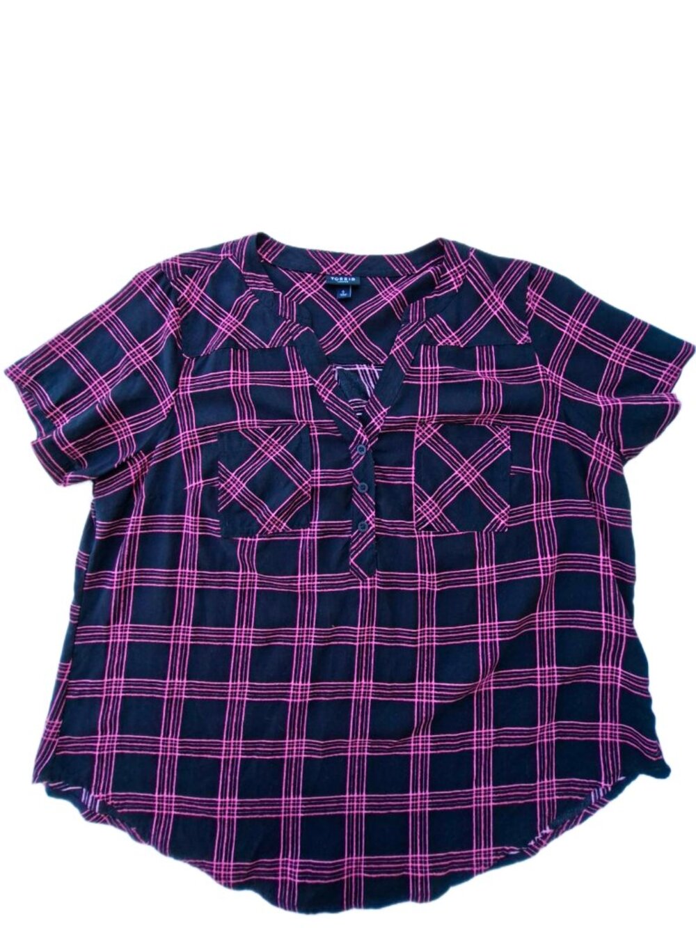 Torrid Harper Rayon Blend Hot Pink Plaid  Button Front Shirt Top Size 0 (US L)